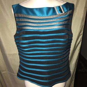 JS Collections Teal & Black Satin Evening Top